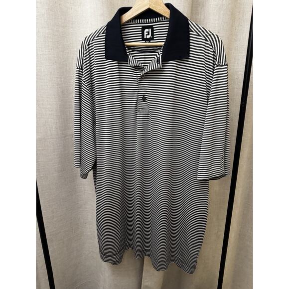 FootJoy Striped Golf Polo XL Navy White 1757 Golf Club FJ Logo - Picture 2 of 9
